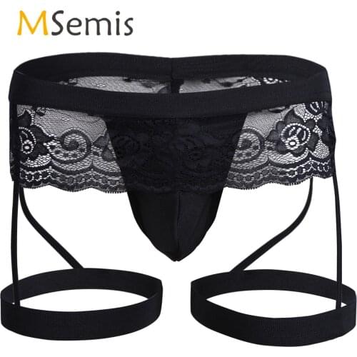 Men Lingerie Bikini Briefs Underwear Elastic Waistband with Bulge Pouch 3 Stretchy Garters Connected with Waist Briefs Underpant