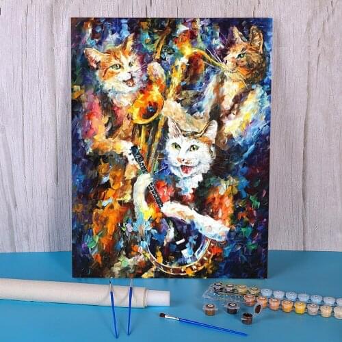 Jamming Cats DIY Painting By Numbers Complete Kit Oil Paints 50*70 Oil Painting Home Decoration Kids Drawing