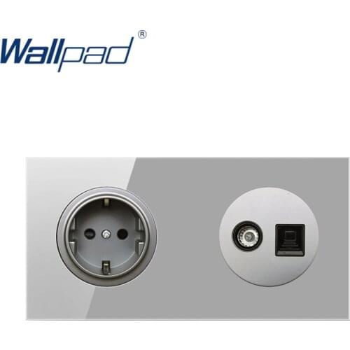Wallpad EU German Wall Power Socket With TV DATA Outlet Crystal Glass Panel 16A Grounded With Child Protective Lock