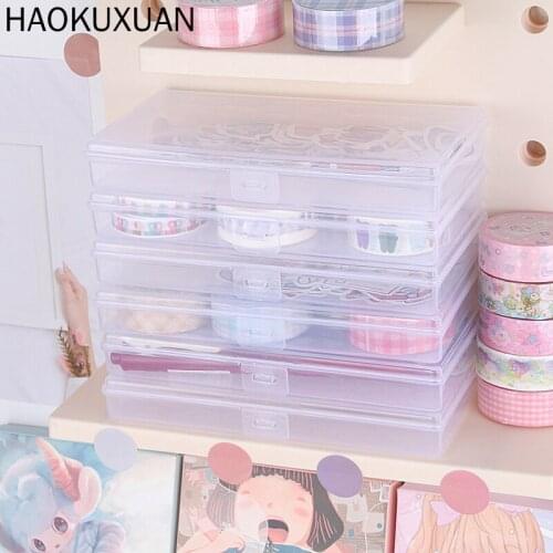 Multiple Grids Transparent Desktop Organizer Clear Pencil Box Tape Stickers Storage Case Table Desk Classification Box