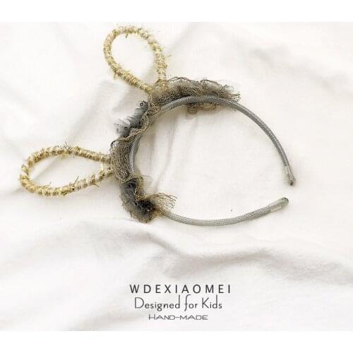 Handmade Cute Children Hair Accessories Shiny Lace Bunny Ears Headband Girls Kids HairBands Hair Hoop Photo Props Party Headwear