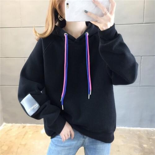 Autumn And Winter Korean New Womens Sweatshirt Alphabet Cloth Stickers Harajuku Velvet Thickened Pullover Hoodie Top Sportswear