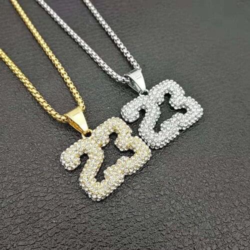 Hip Hop Rhinestones Paved Bling Iced Out Stainless Steel Basketball Legend Number 23 Pendants Necklaces for Men Rapper Jewelry