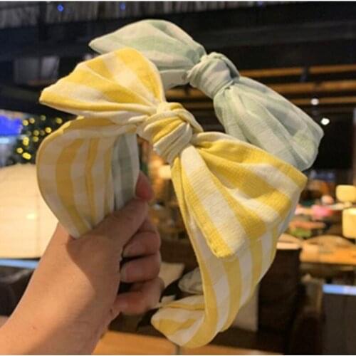 Women Hair Ornament Wide Bow Knot Striped Headband Solid Fabric Hairband Teen Girls Headdress Bow Hairband Adults Head Band