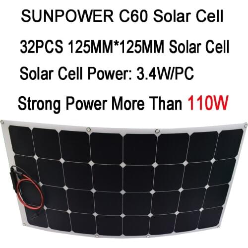 Full Power Solar Panel 100W Sunpower Solar Cell 32PCS 3.4/cell For 12V Battery Charge