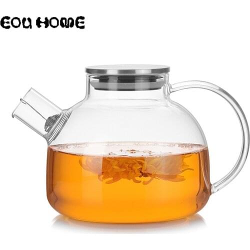 1000ml/1800ml Glass Teapots Heat Resistant Kettle Cold Water Jug with Stainless Steel Lid Kung Fu Tea Set Clear Juice Container