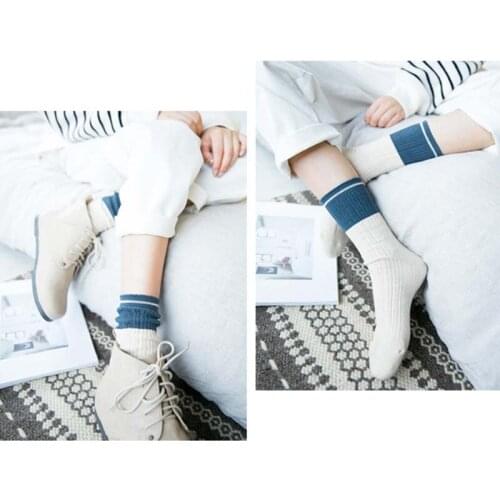 Spring Autumn New Simple Casual Color Patchwork Japanese Style Cotton Women Knit Stockings