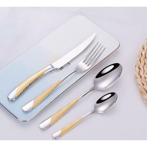 High Quality Kitchen Tableware Cutlery Set Stainless Steel Luxury Dinnerware Fork Spoon Knife Western Gold Silver Cutlery Set