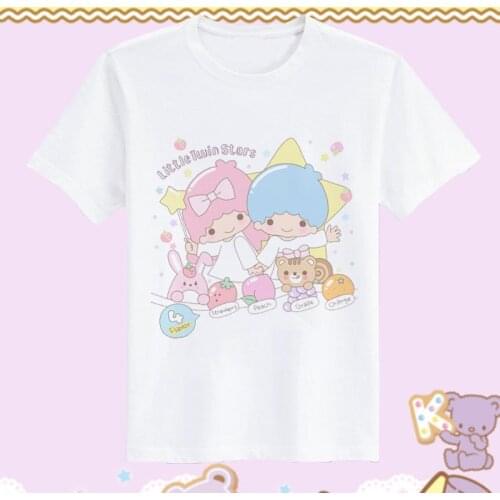 Harajuku Japanese Women T-shirt Girl Cartton Little Twin Star T shirt Casual Lolita Top Tee Customized T-shirt For Women