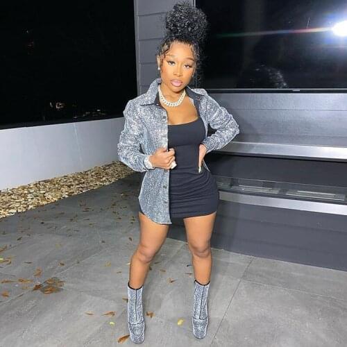 Plus size 4xl women long sleeve button down shirt jacket Fashion streetwear shiny coats and jackets