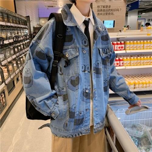 Plus Size Denim Jacket Pop Cowgirl Jacket Street Vogue Brand Loose Cartoon Print Work Clothes Jacket Autumn Ins Tide Summer