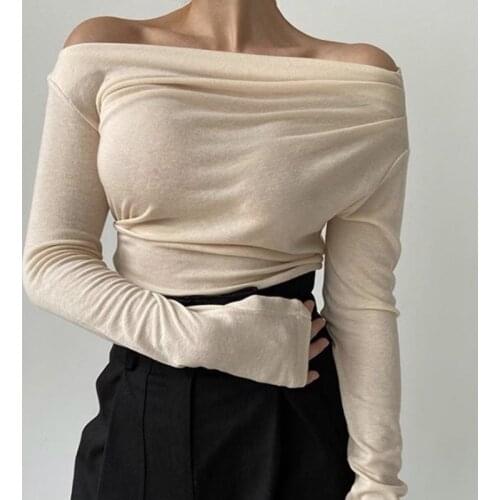 Womens tee shirt Nude micro-transparent stretch long-sleeved bottoming shirt t-shirt female bag top harajuku tshirt women 2021