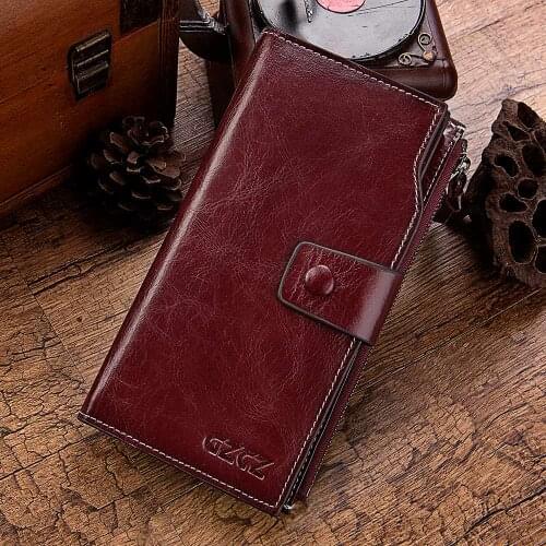 GZCZ Genuine Leather Women Wallet Female Vintage Style Ladies Walet Large Capacity Woman Vallet Portomonee Clutch Card Holder