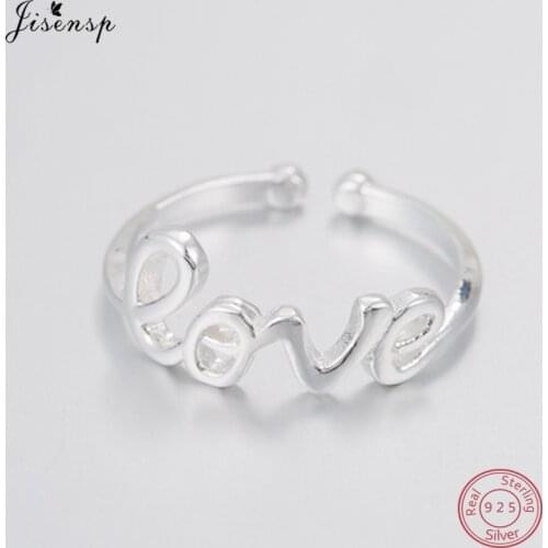 Jisensp 925 Sterling Silver Fashion Exquisite Love Letters Friendship Rings for Women Simple Cute Love Ring Jewellery Feminino