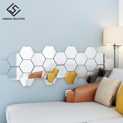 10pcs Geometric Hexagon Mirror Wall Sticker DIY Home Decor Enlarge Living Room Removable Safety 5 sizes Creative Wall stickers