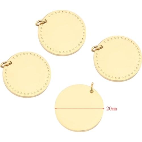 10pcs/set 20mm Gold tone stainless steel Round Blank Stamping Tags Hole For DIY Jewelry Making