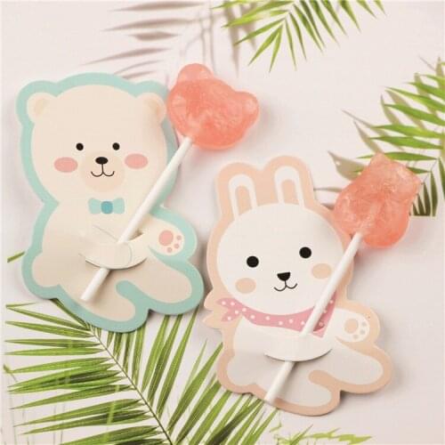100Pcs Cute Animal Bear Rabbit Candy Lollipop Decoration Card Wedding Supplies Kids Birthday Party Candy Gift Accessories
