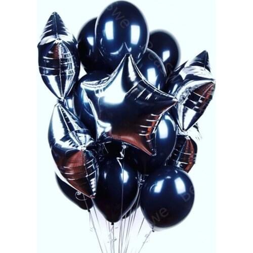 13pcs/lot 12inch Pearl Black Latex Balloon with 18inch Sliver Star Foil balloons Baby Shower birthday Wedding Party Decor Helium
