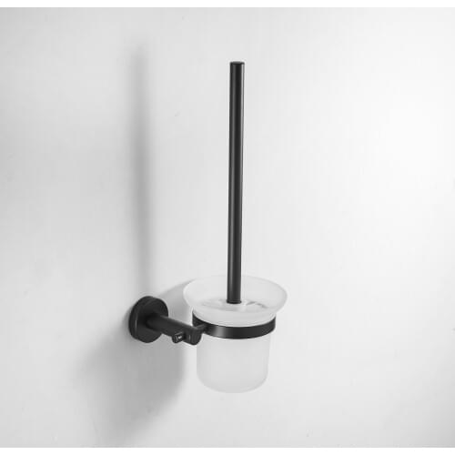 304 Stainless steel Black Bathroom Brush Holder wall mounted Toilet Brush Holder Set with Glass Cup Bathroom Accessories
