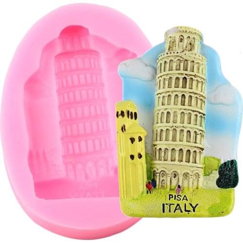 3D Italy Leaning Tower of Pisa Silicone Mold Clay Resin Candy Chocolate Moulds Buildings Fondant Molds Cake Decorating Tools