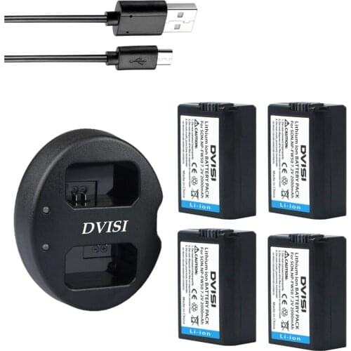 4pc NP-FW50 NP FW50 Rechargeable Camera Battery+USB Dual Charger for Sony NEX-5 NEX-5A NEX-5C NEX-5DB NEX-5HB NEX-5K Alpha 7R II