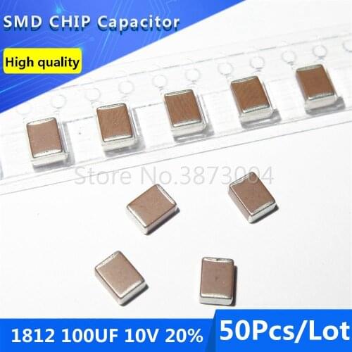 50pcs 1812 100UF 10V 20% Thick Film Chip Multilayer Ceramic Capacitor