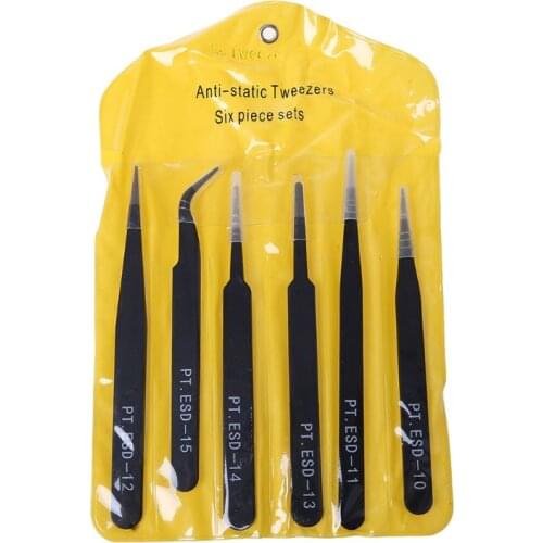6Pcs Resists Corrosion Safe Anti-static Tweezers Maintenance Tools ESD10-15 New