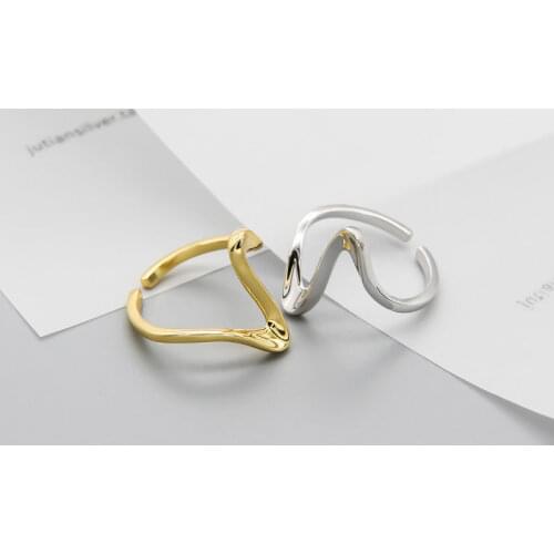 925 Sterling Silver Smooth Irregular Geometric Open Ring For Women Gold Plating Jewelry Gifts Wholesale S-R683