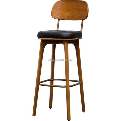 Bar Chair Antique Solid Wood Back Bar Chair Iron High Footstool Industrial Style Front Desk Cashier Commercial High Footchair