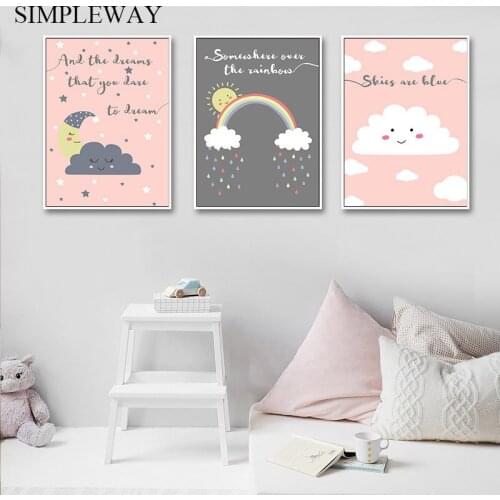 Baby Nursery Art Canvas Poster Rainbow Cloud Cartoon Decorative Print Wall Painting Nordic Kids Decoration Picture Bedroom Decor