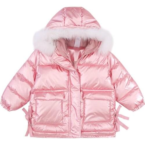 Childrens Winter Down Jacket 2021 Fashionable New Style Childrens Wool Collar Hooded Cotton Coat