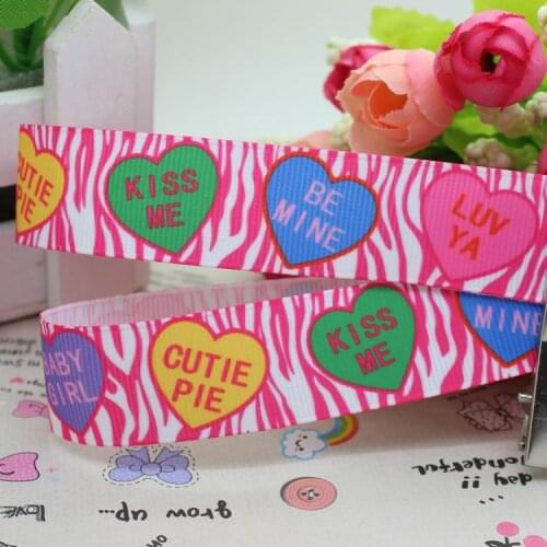 DHK 7/8'' 5yards valentine heart leopard grosgrain ribbon hair bow diy party decoration OEM Wholesale 22mm E596
