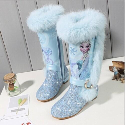 Disney Autumn Winter Children Princess Elsa Boots Girls Boots Fashion women Boots High Children Princess Girls Shoes Size 24-37
