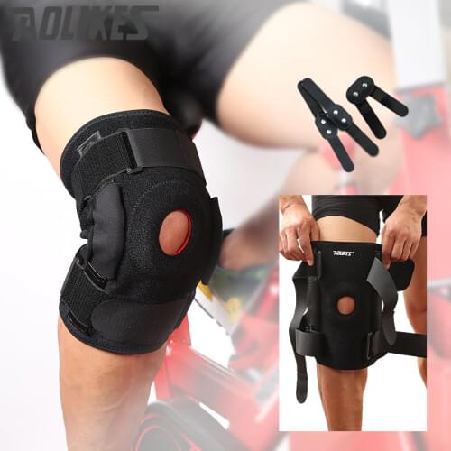 Aolikes Knee Brace with metal plate support Professional Sports Safety Knee Support Black Knee Pad Guard Protector Strap