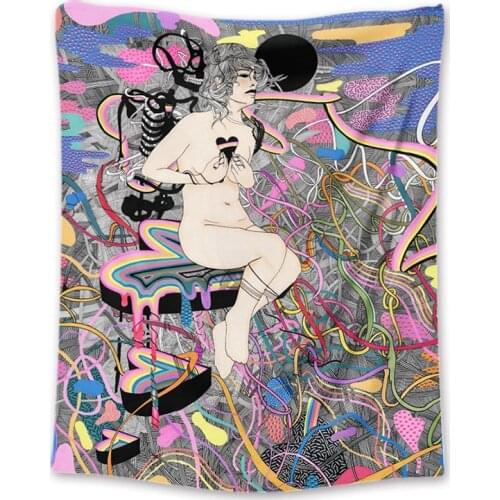 Hippy decor women skull tapestry flower sun bohemian tissu mural psychedelic tapestry wall sheet