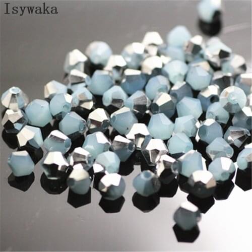 Isywaka Solid Blue Silver Color 100pcs 4mm Crystal Bead Bicone Stone Jewelry Findings Lariat Earring Glass Quartz Accessories