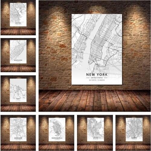 Boston Istanbul Madrid San Francisco Seoul New York City Maps Canvas Painting Vintage Kraft Posters Coated Art Prints Home Decor