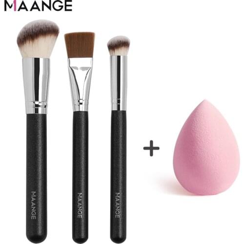 MAANGE 3Pcs Class Black Makeup Brushes with Sponge Super Soft Foundation Mask Concealer Cosmetic Beauty Make Up Brush Tool Hot