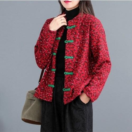 Chinese Cheongsam Tops Winter Parkas Coats Button Floral Warm Coats Retro Jacket Oriental Chinese Style Clothing Women