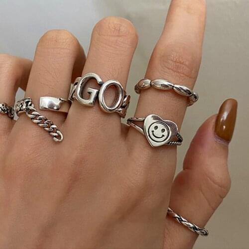 Miuoxion Wholesale Retro Letter GO Smiley Tassel Ring Simple Fashion Jewelry For Women Feature Namour Charm Gift All Seasons