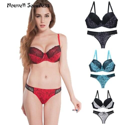 Famous Brand Sexy High Quality Women Print Bra Set Silk Lace Flower Push Up Bra Underwear Sets Up a large size underwear with Br