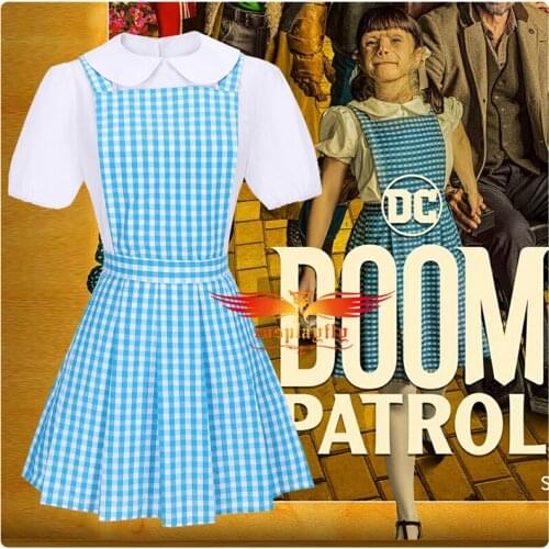 Anime Dorothy Spinner Cosplay Costume Girl Academy JK Uniform Skirt Adult Woman Blue Plaid Suspenders Dresses In Stock Halloween