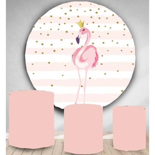 Round Panel circle background Tropical summer pink Flamingo girls Birthday party decor candy dessert table banner vinyl fabric