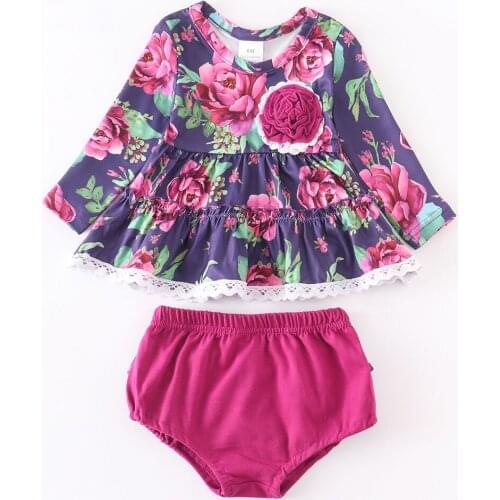 GirlyMax Summer Infant Baby Girls Floral Print Toddler Purple Set