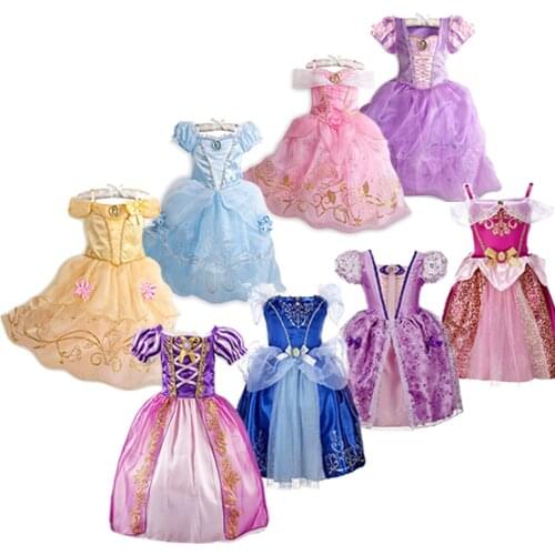 Little Girl Rapunzel Costume Party Fancy Princess Dress Christmas Cosplay Belle Sleeping Beauty Cinderella Carnival Disguise