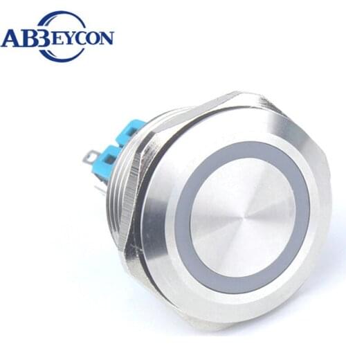 28mm ON-OFF latching stainless steel button switch with ring and power led light pin terminal metal waterproof button switch