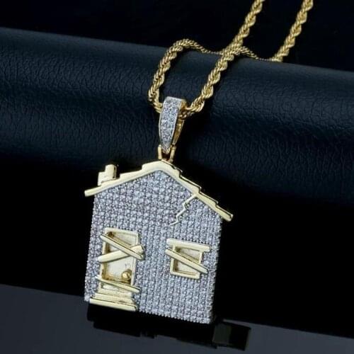 House Pendant Necklace Men Iced Out Cubic Zirconia Chains Copper Material Hip Hop/Punk Gold Silver Color Charms Jewelry