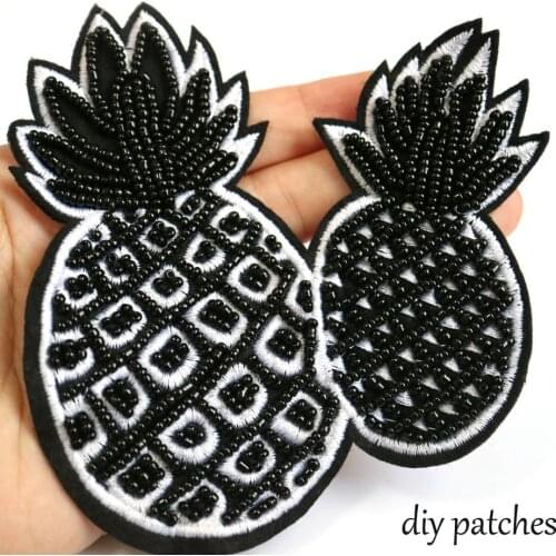 Fashion black pineapple beaded Patches for clothes Sew on sequin patch fruits Applique embroidered parches bordados para