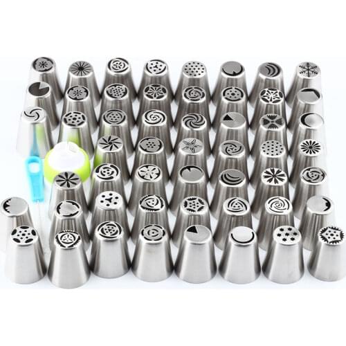 55pcs/Set Russian Piping Tips Stainless Steel Pastry Nozzles Cream Icing Piping Confectionery Tips Cupcake Cake Decorating Tools