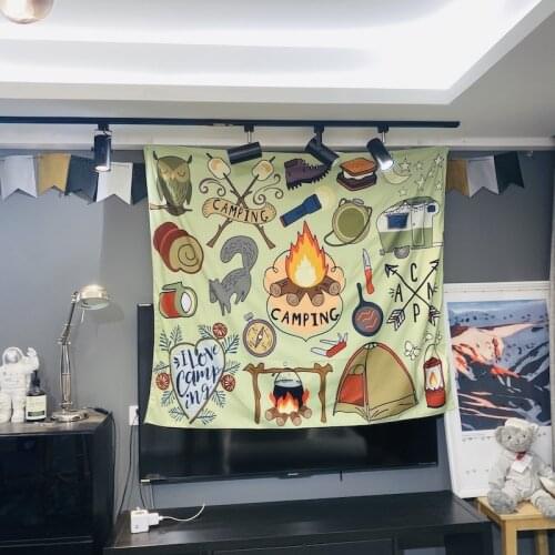 Nodic Outdoor Camping Fire Tapestry Wall Hanging Cloth Bohemian Beach Mat Polyester Blanket Yoga Mat Home Bedroom Art Carpet